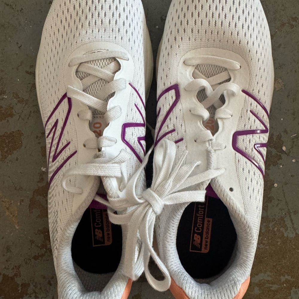 New Balance White and Purple Sneakers